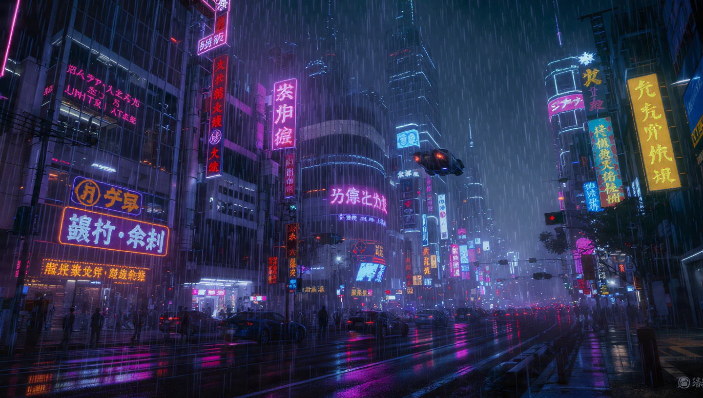 Neon Cyberpunk City Street with Holograms | Futuristic Desktop Wallpaper